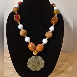 Vintage Beaded Serpentine Pendant Necklace